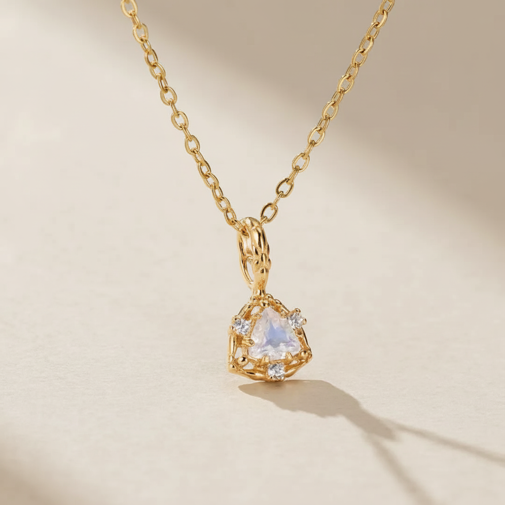 Collier Pierre de Lune "Reine Céleste" Argent Doré Or