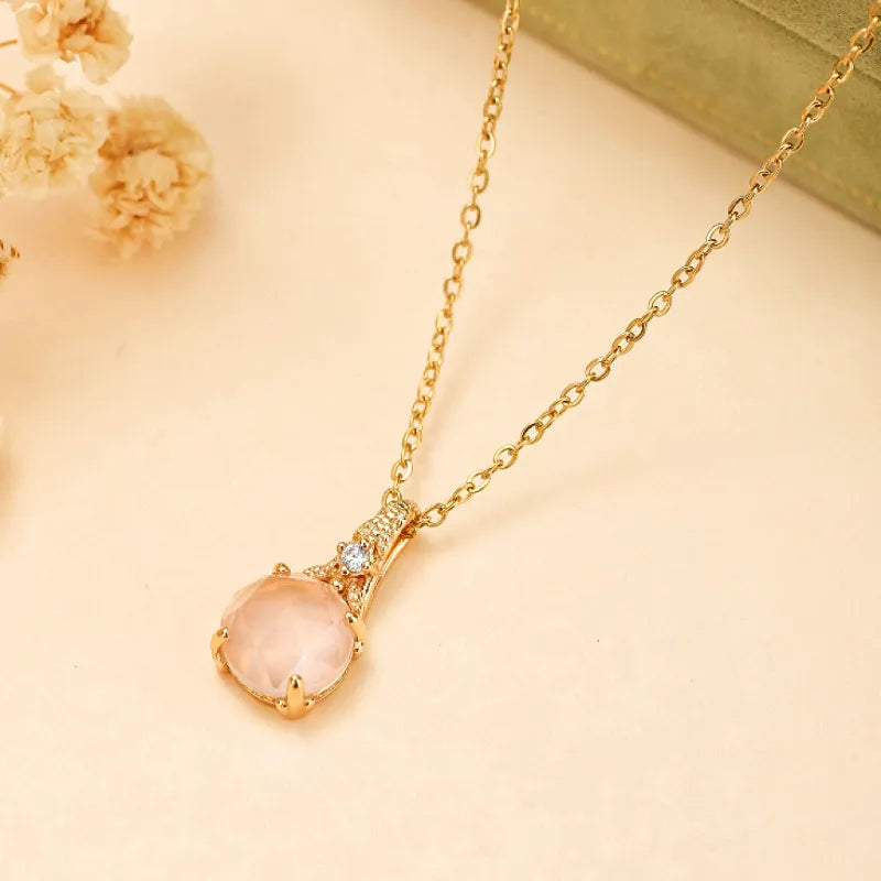 Collier Quartz Rose "Belle Floraison" Argent Doré Or