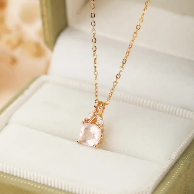 Collier Quartz Rose "Élégance Luxueuse" Argent Doré Or