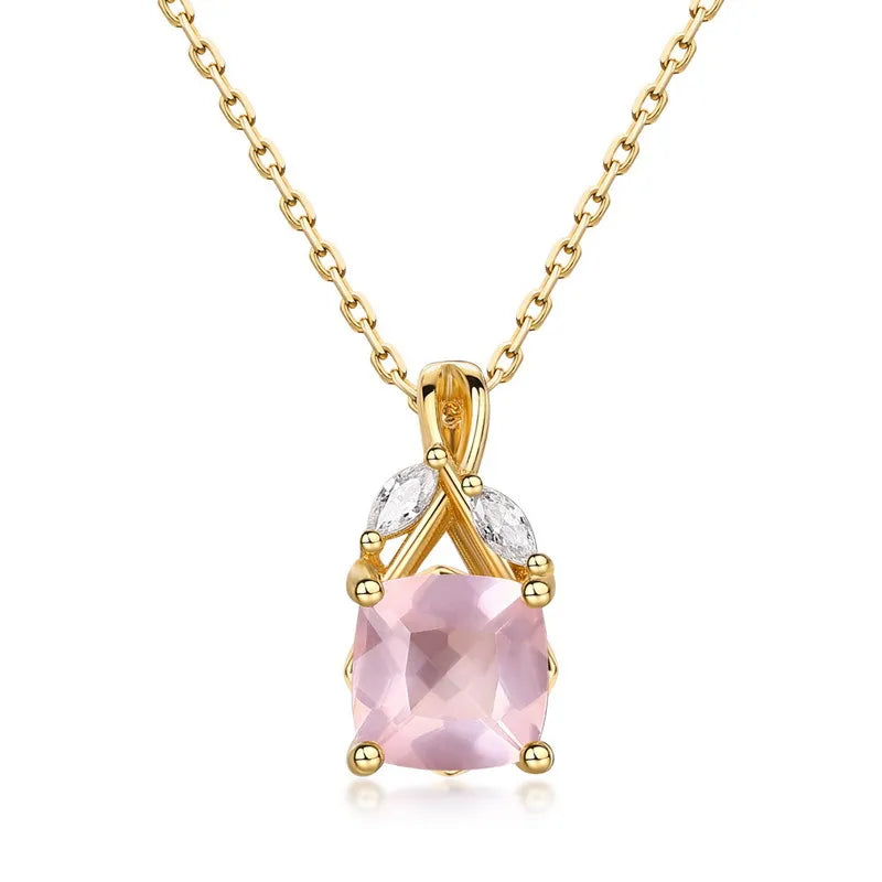 Collier Quartz Rose "Élégance Luxueuse" Argent Doré Or