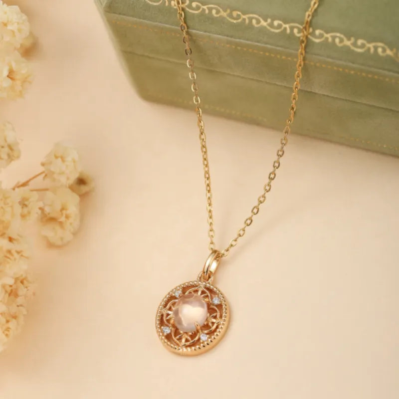 Collier Quartz Rose "Empire Rose" Argent Doré Or