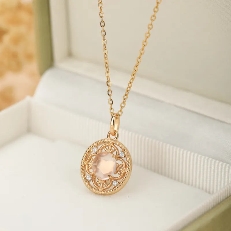 Collier Quartz Rose "Empire Rose" Argent Doré Or
