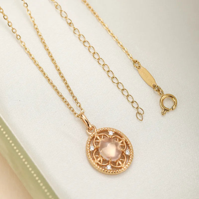 Collier Quartz Rose "Empire Rose" Argent Doré Or