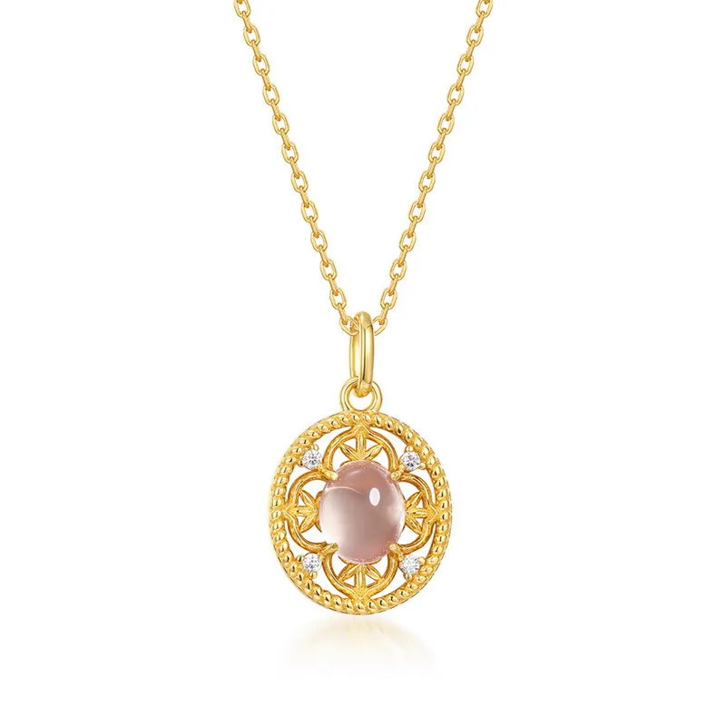 Collier Quartz Rose "Empire Rose" Argent Doré Or