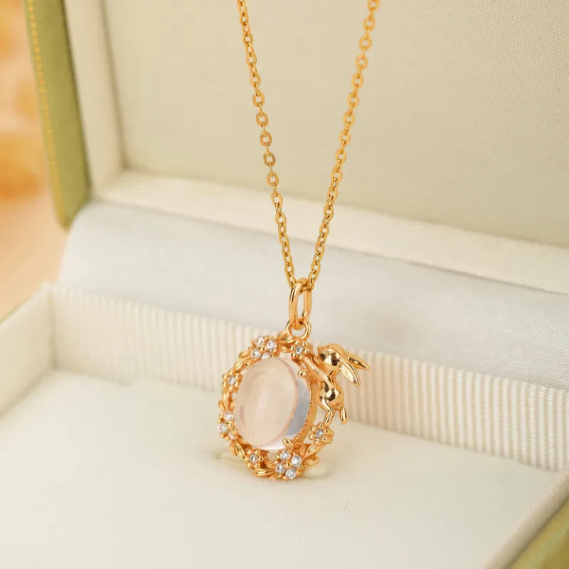 Collier Quartz Rose "Jardin Enchanté" Argent Doré Or