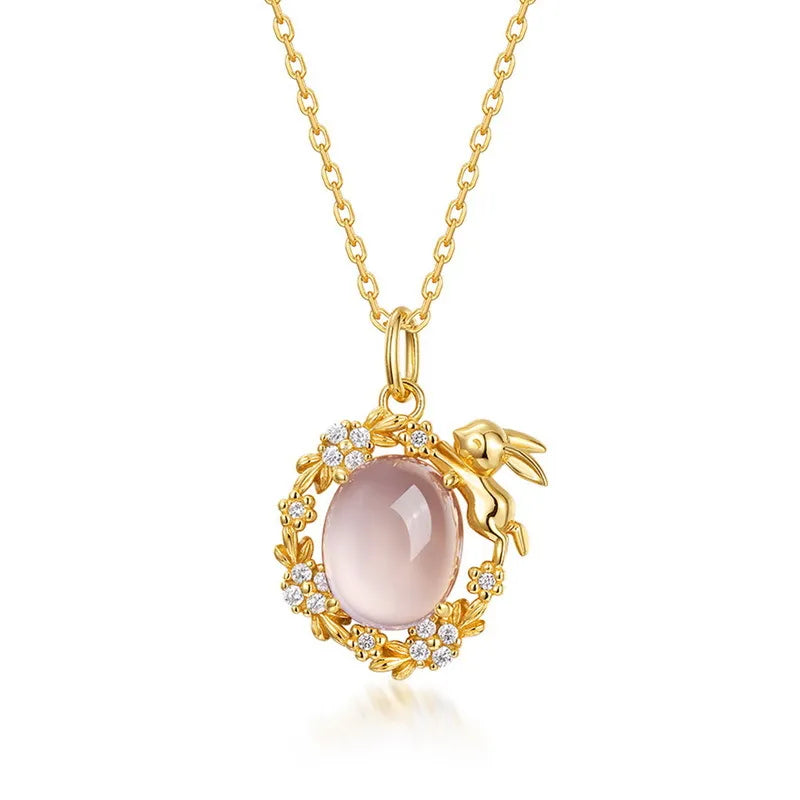 Collier Quartz Rose "Jardin Enchanté" Argent Doré Or
