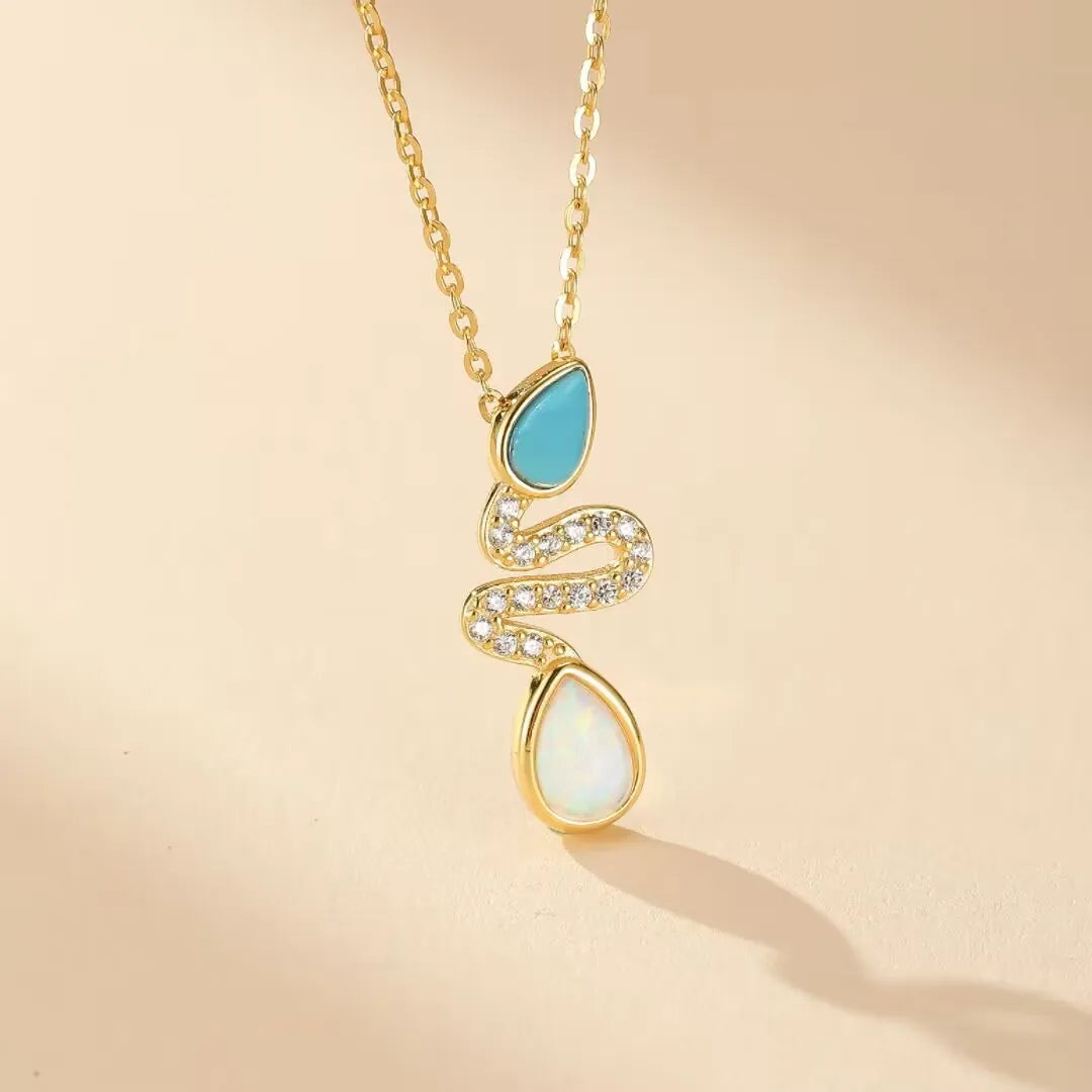 Collier Serpent Turquoise et Opale "Charme Serpent" Argent