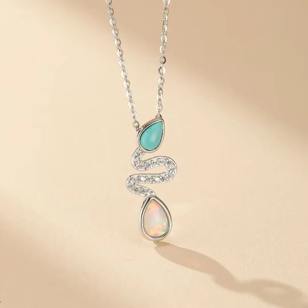 Collier Serpent Turquoise et Opale "Charme Serpent" Argent