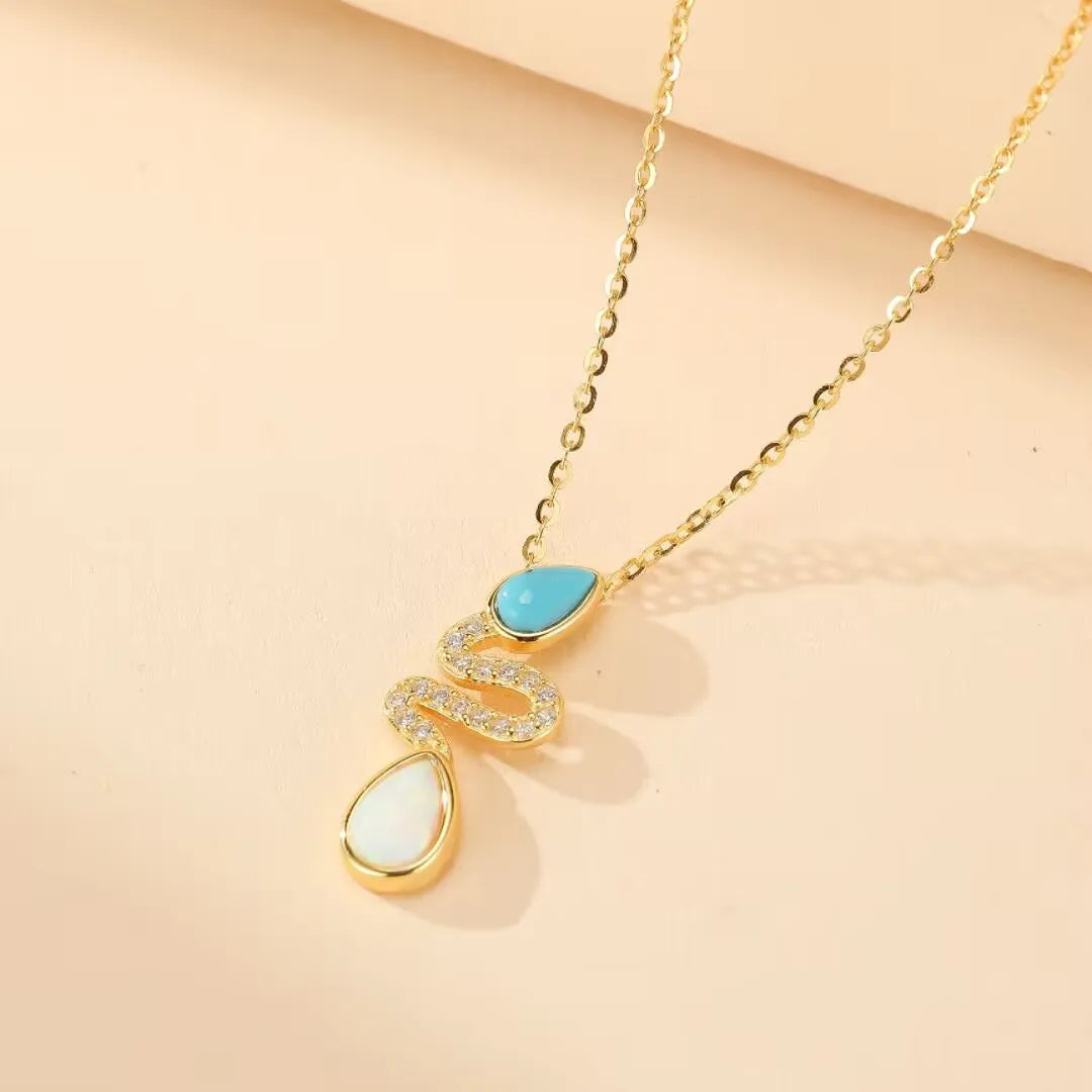 Collier Serpent Turquoise et Opale "Charme Serpent" Argent