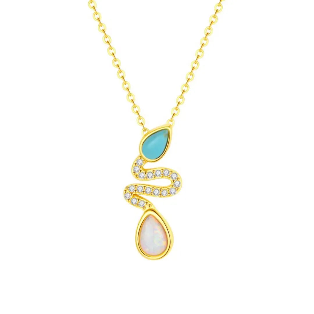 Collier Serpent Turquoise et Opale "Charme Serpent" Argent