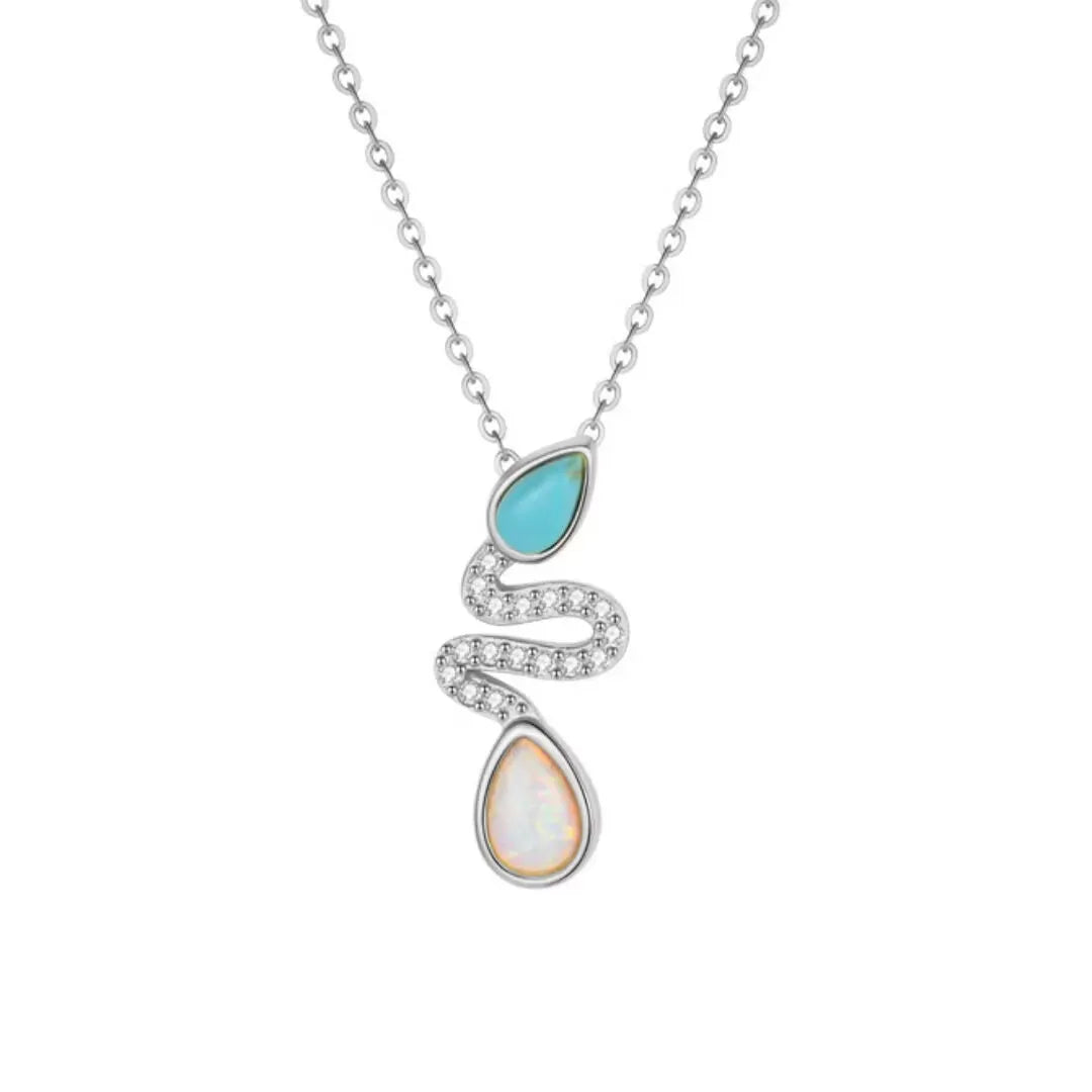 Collier Serpent Turquoise et Opale "Charme Serpent" Argent