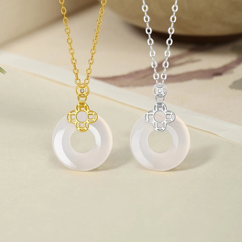 Collier Trèfle Jade "Cercle Chanceux" Argent Doré Or