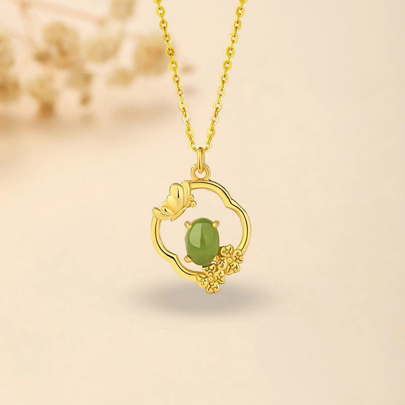 Collier Trèfle Jade "Floraison Charmante" Argent Doré Or