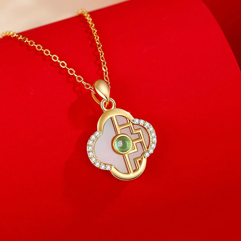 Collier Trèfle Jade "Symphonie Royale" Argent Doré Or