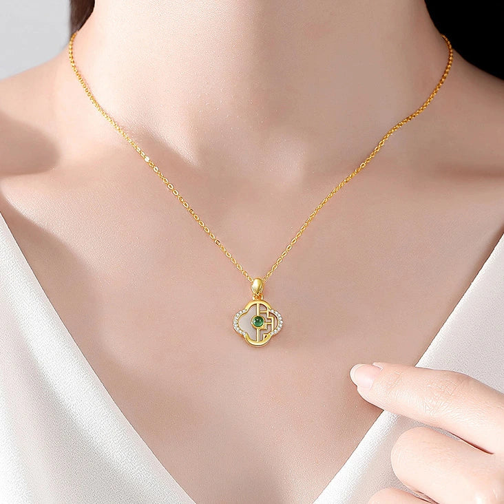 Collier Trèfle Jade "Symphonie Royale" Argent Doré Or
