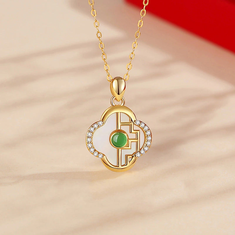 Collier Trèfle Jade "Symphonie Royale" Argent Doré Or