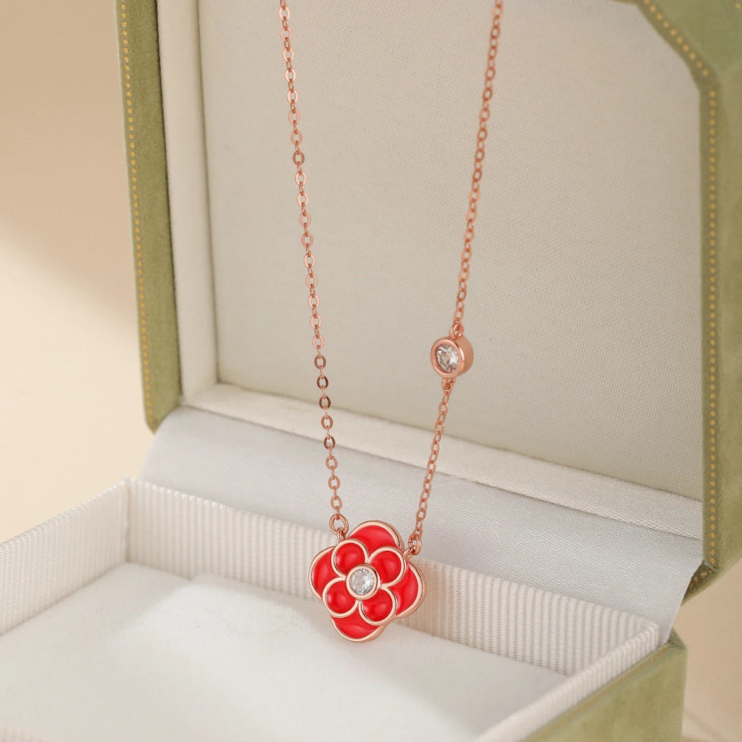 Collier Trèfle "Rubis Floral" Argent