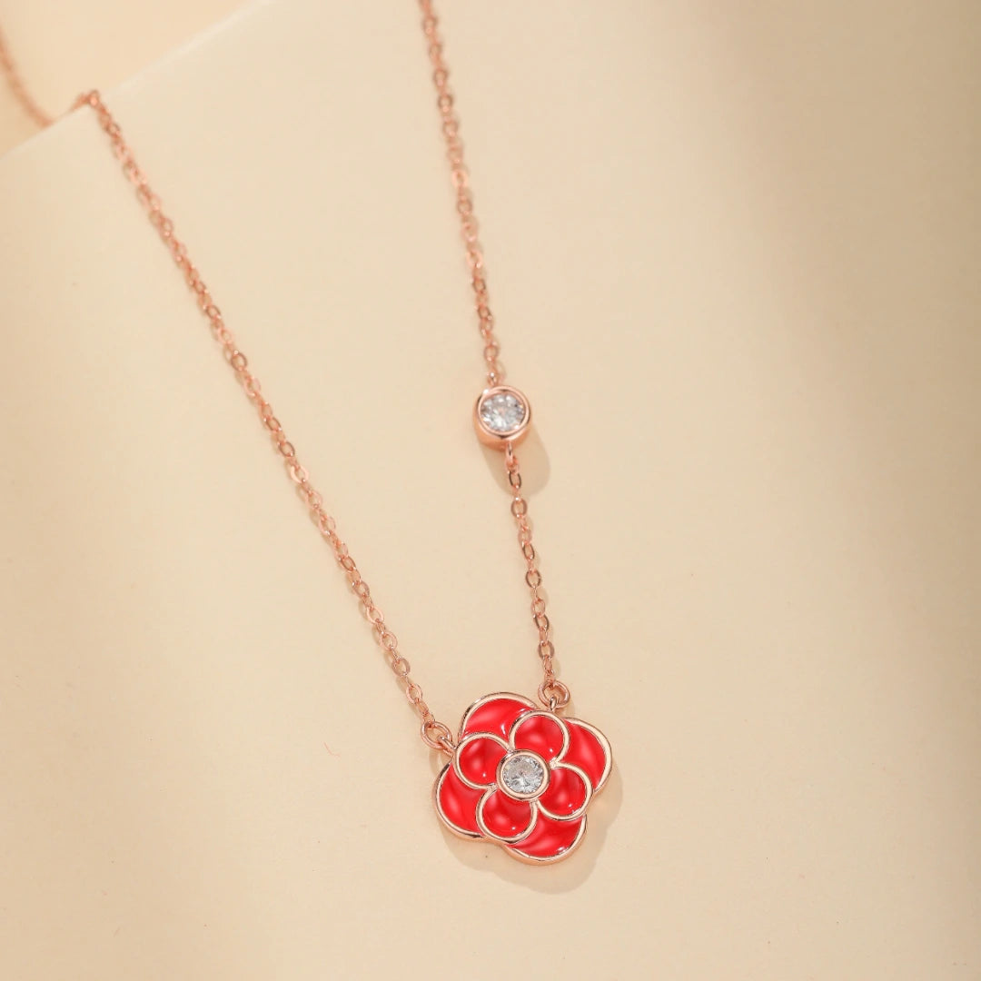Collier Trèfle "Rubis Floral" Argent