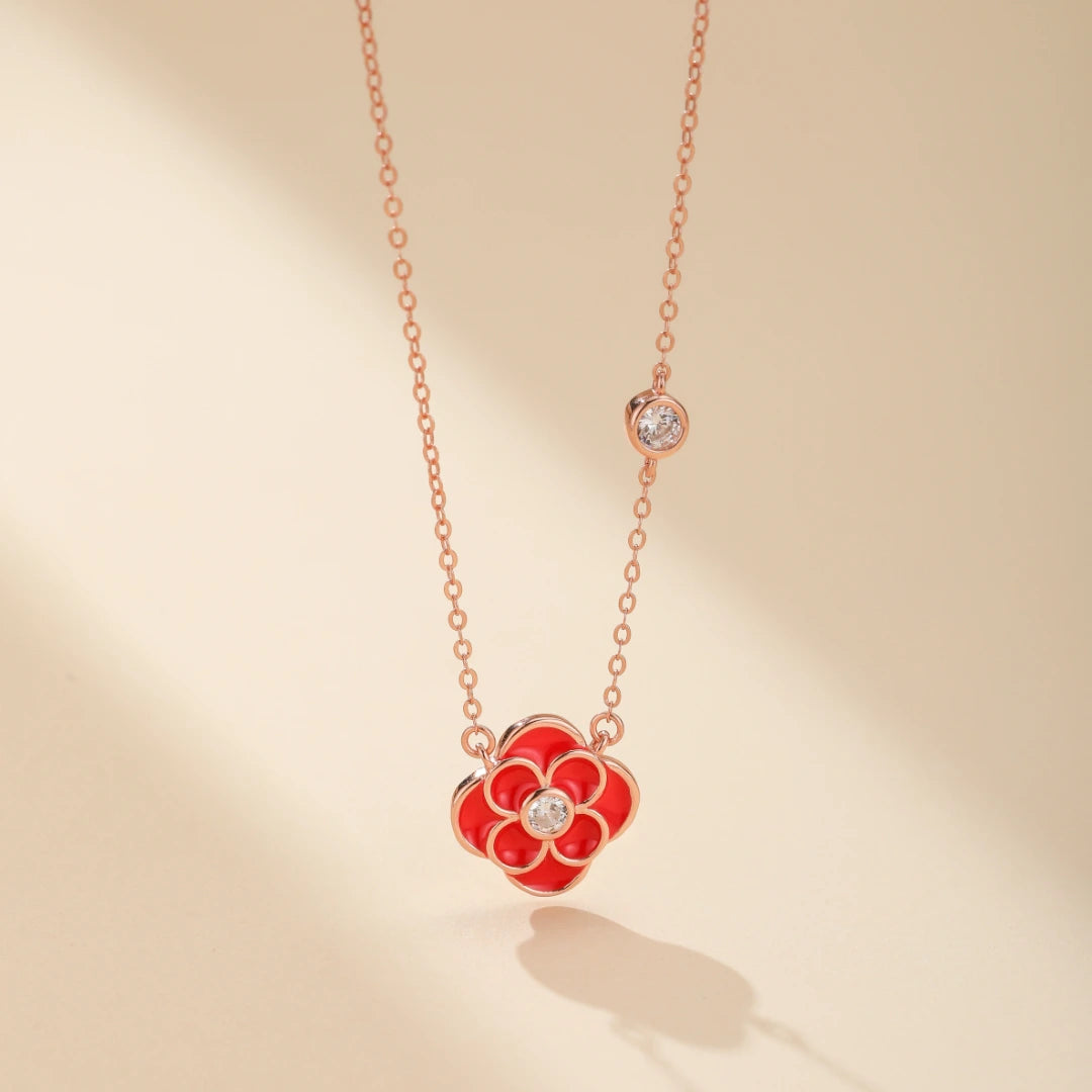 Collier Trèfle "Rubis Floral" Argent