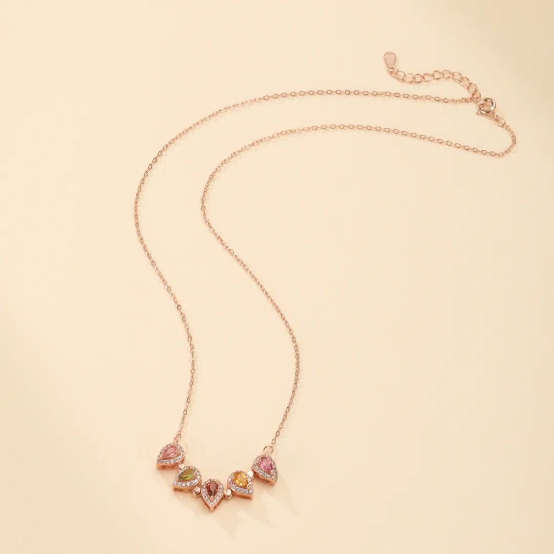 Collier Trèfle Tourmaline "Fleur Chanceuse" Argent Doré Or Rose