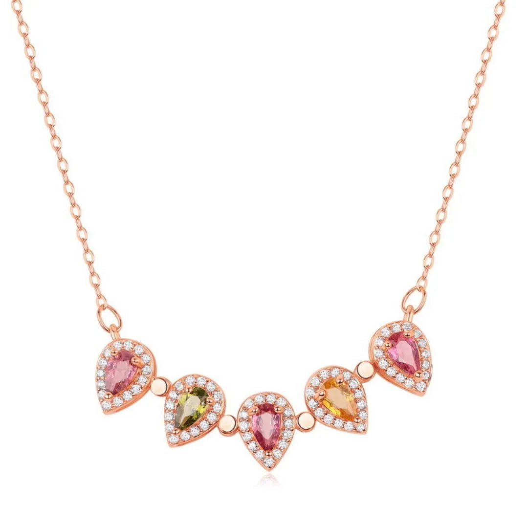 Collier Trèfle Tourmaline "Fleur Chanceuse" Argent Doré Or Rose