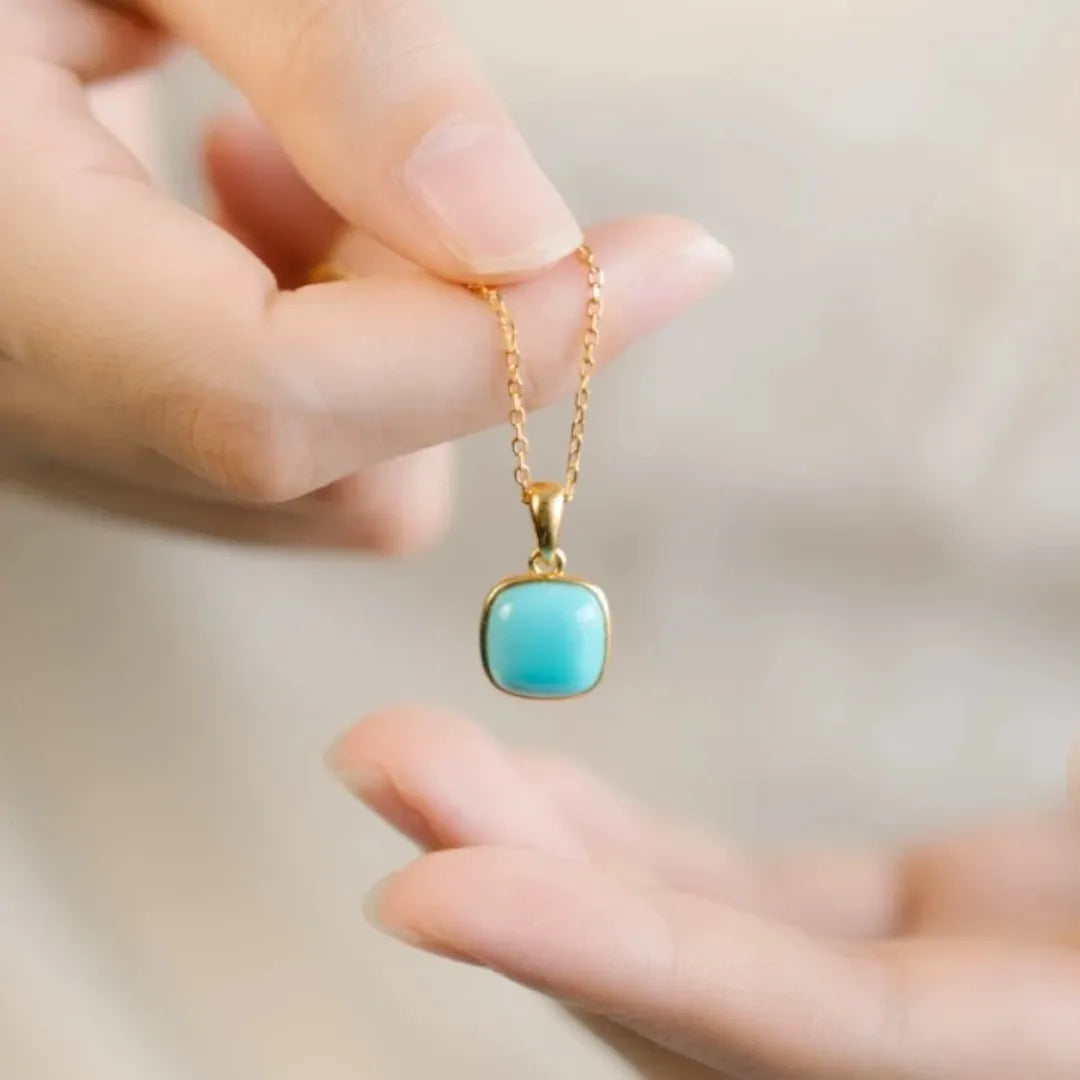 Collier Turquoise "Carré Parfait" Argent Doré Or