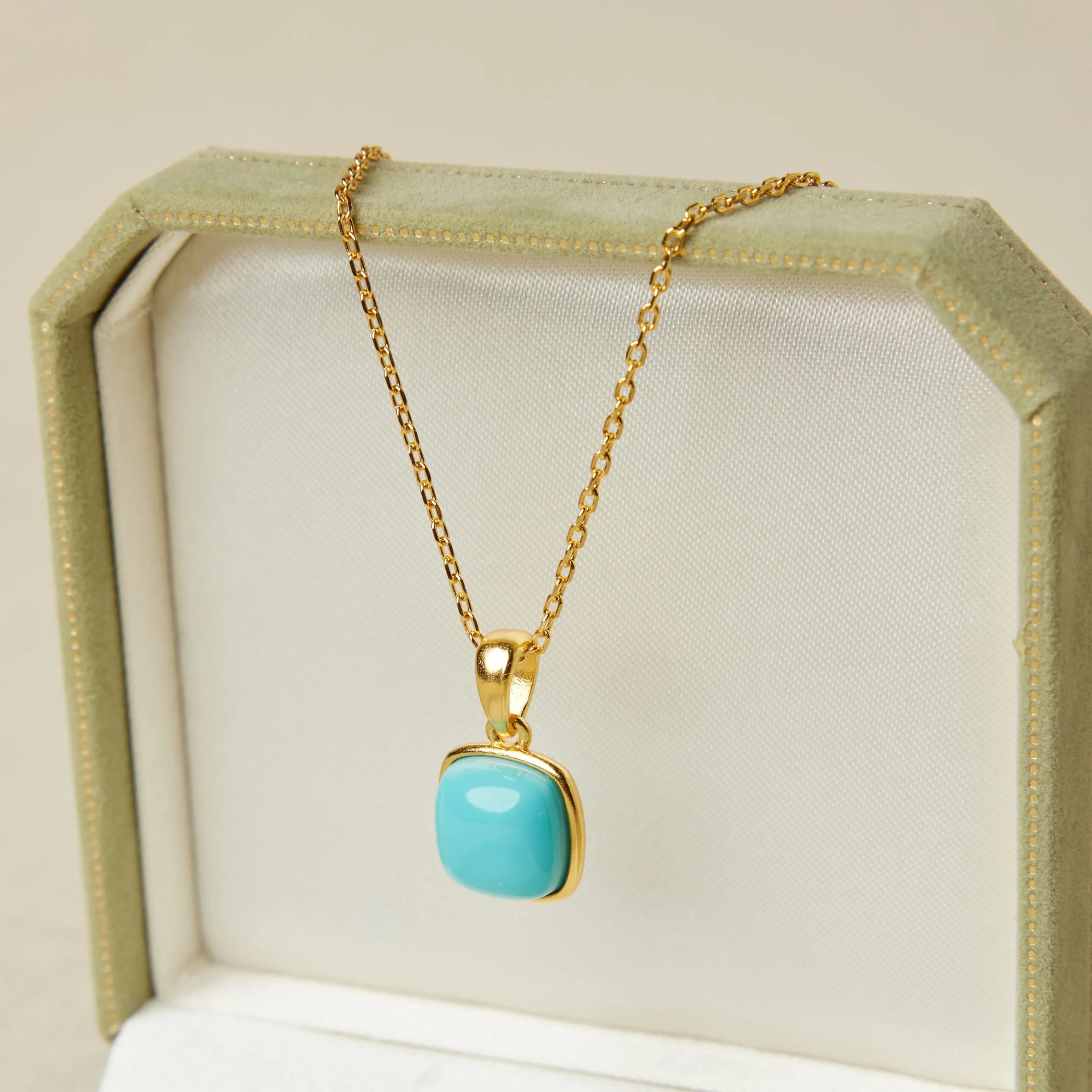 Collier Turquoise "Carré Parfait" Argent Doré Or