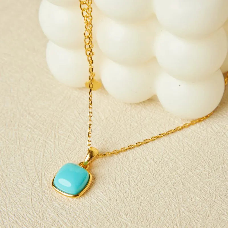 Collier Turquoise "Carré Parfait" Argent Doré Or