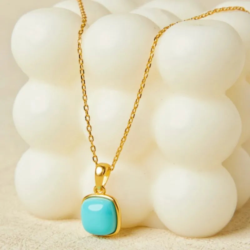 Collier Turquoise "Carré Parfait" Argent Doré Or