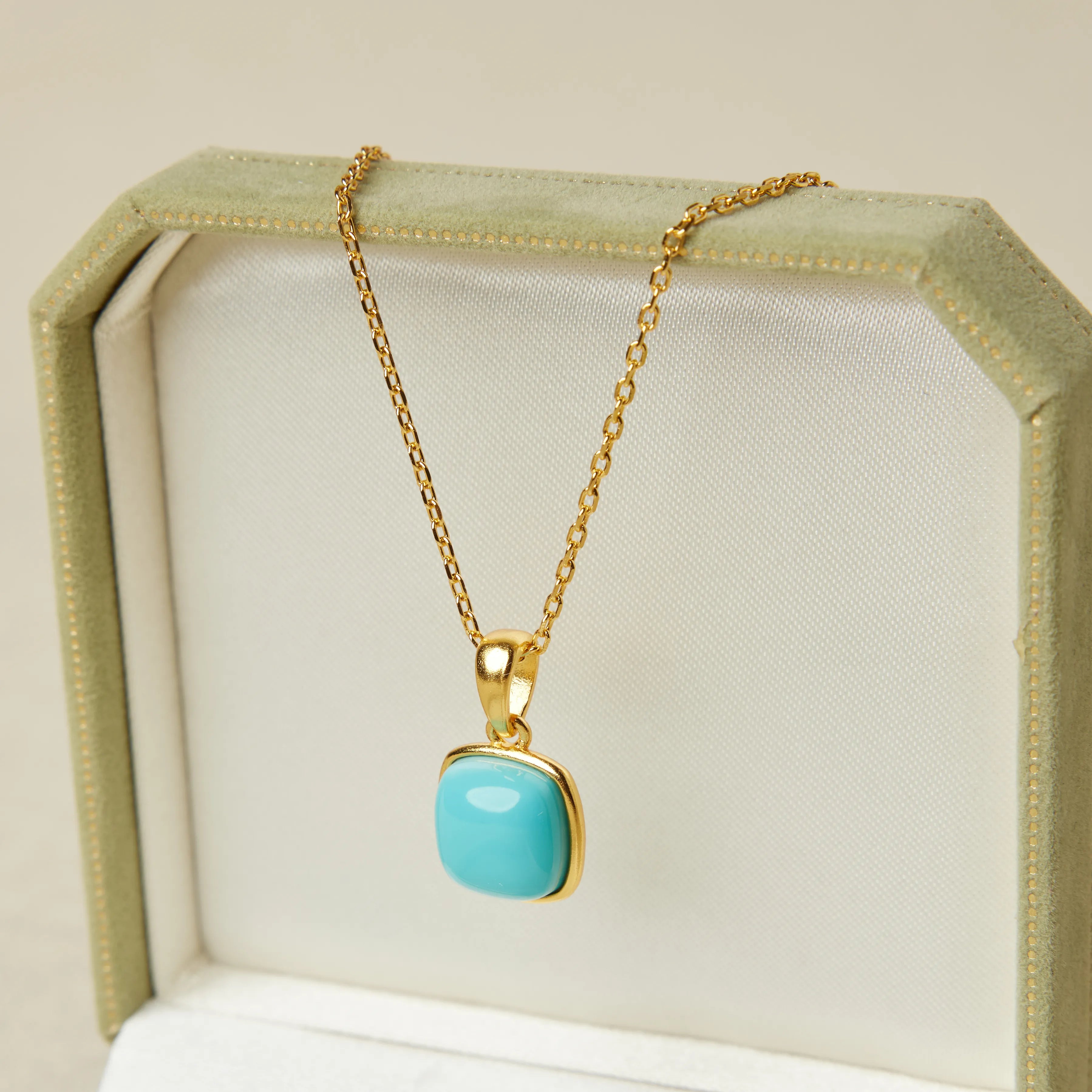 Collier Turquoise "Carré Parfait" Argent Doré Or