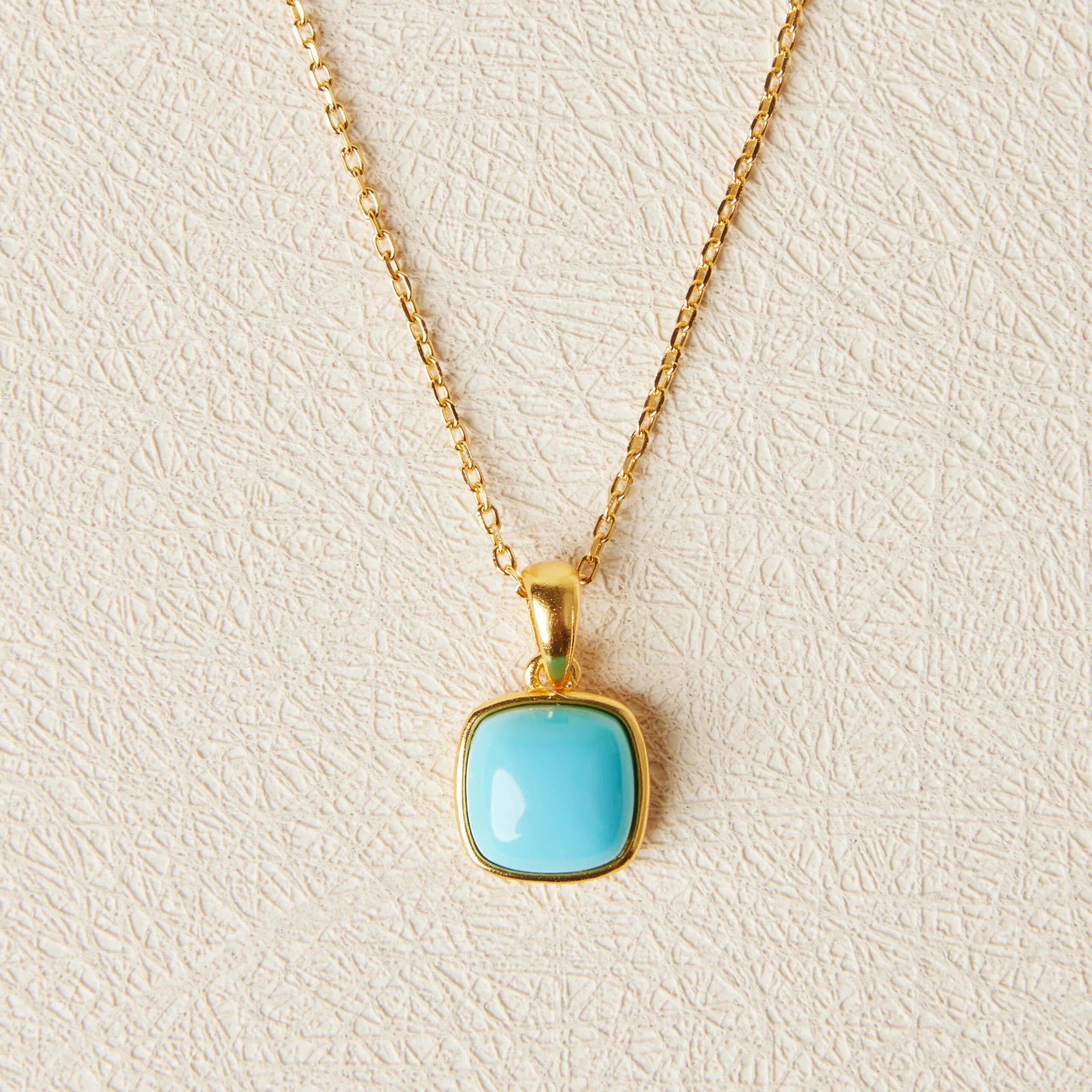 Collier Turquoise "Carré Parfait" Argent Doré Or
