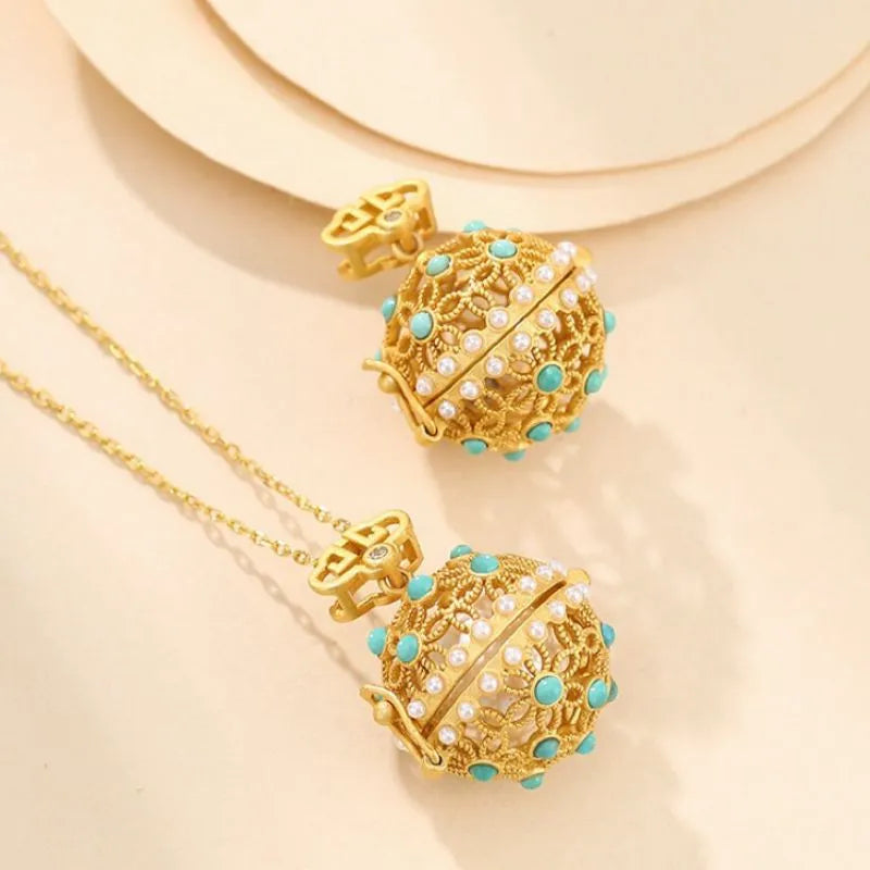 Collana Turchese "Sfera Floreale" Argento Dorato Oro