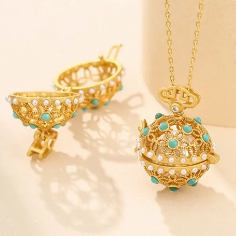 Collana Turchese "Sfera Floreale" Argento Dorato Oro