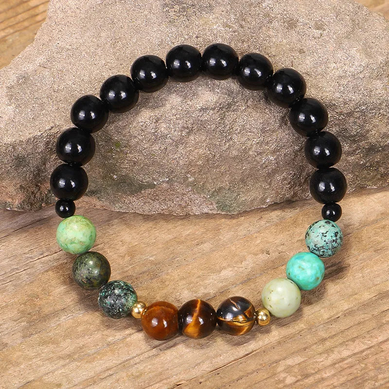 Conjunto Pulsera y Collar Mala Obsidiana y Ojo de Tigre "Amuleto de Protección"