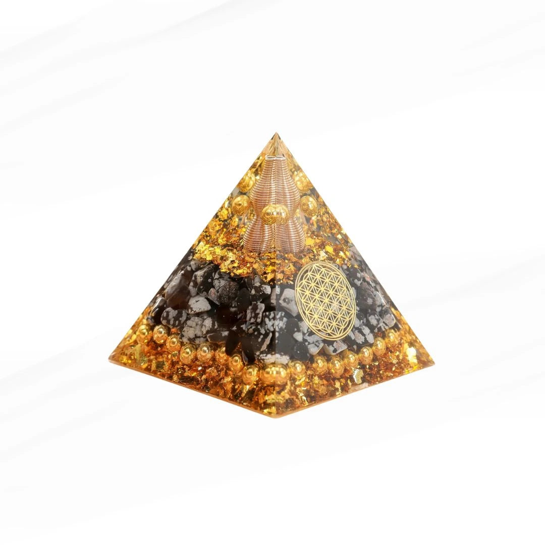 Force d'Or - Pyramide Orgonite en Obsidienne