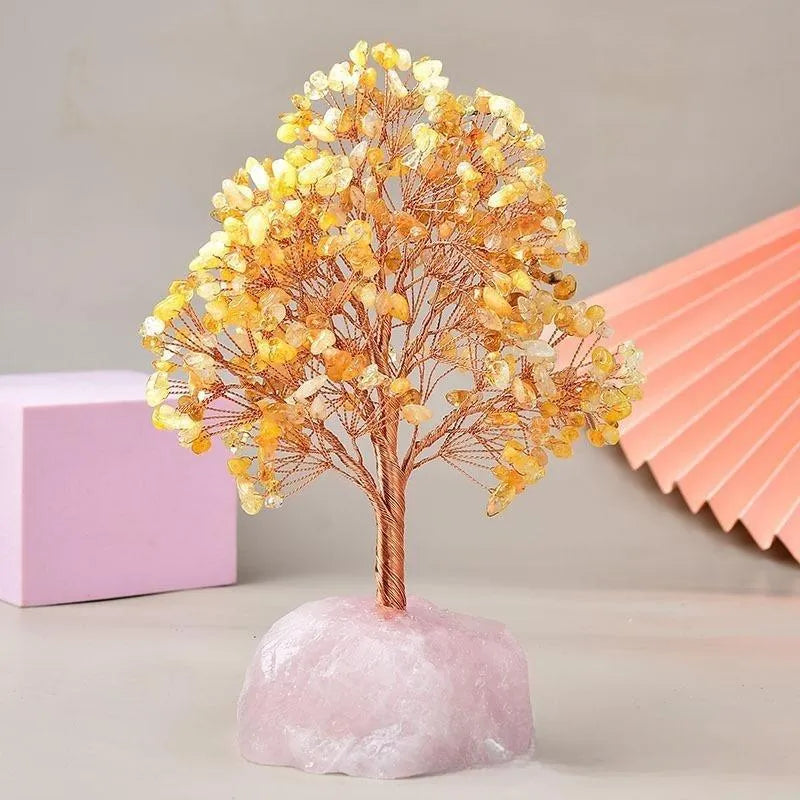 Joie de Vivre – Arbre de Vie en Citrine et Base en Quartz Rose