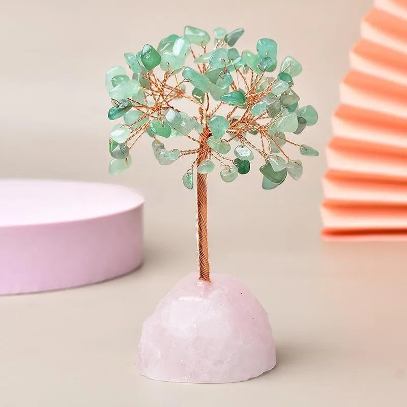 Joie de Vivre – Arbre de Vie en Aventurine Verte et Base en Quartz Rose