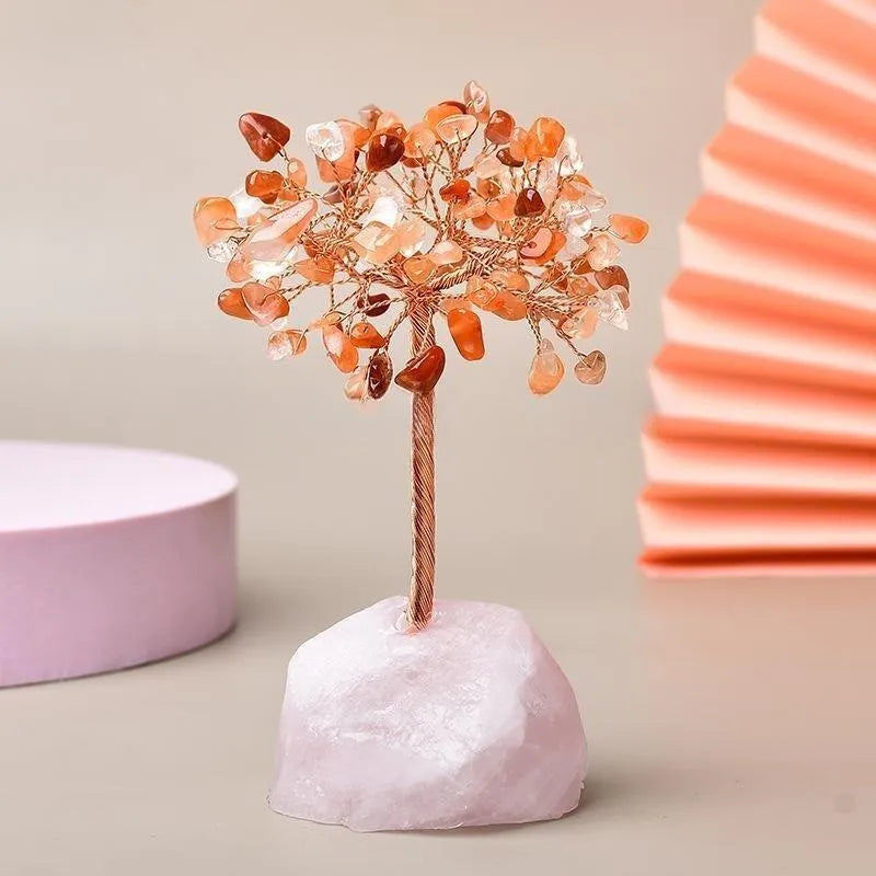 Joie de Vivre – Arbre de Vie en Pierres Agate Rouge et Quartz Rose