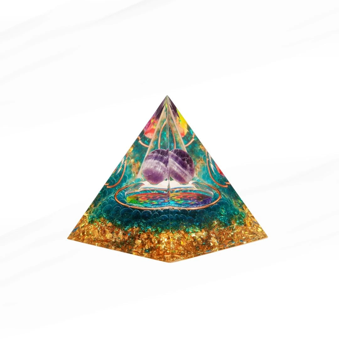 Paix et Sérénité - Pyramide Orgonite en Améthyste et Aigue-Marine