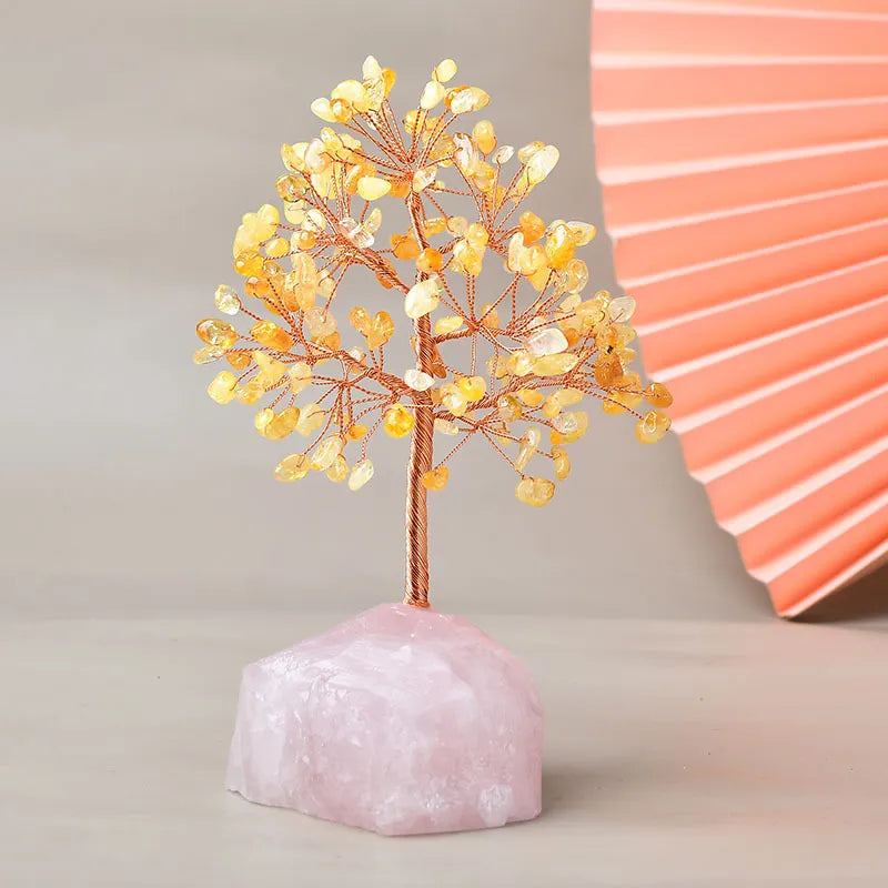 Joie de Vivre – Arbre de Vie en Citrine et Base en Quartz Rose