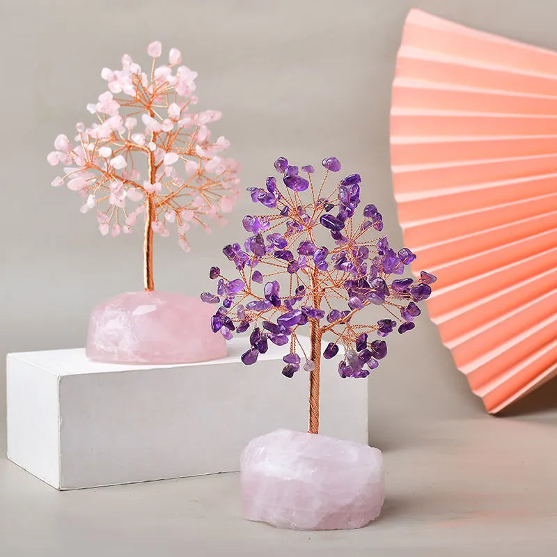 Joie de Vivre – Arbre de Vie avec Base en Quartz Rose