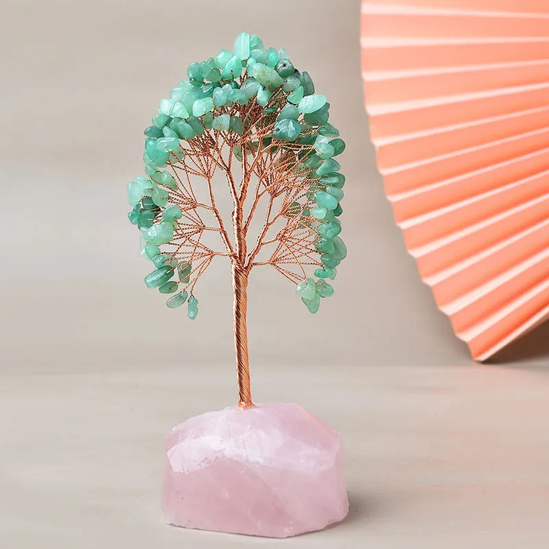 Joie de Vivre – Arbre de Vie en Aventurine Verte et Base en Quartz Rose