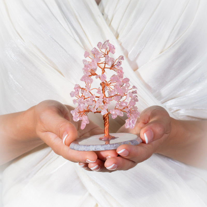 Sérénité - Arbre de Vie en Forme de Sapin Quartz Rose