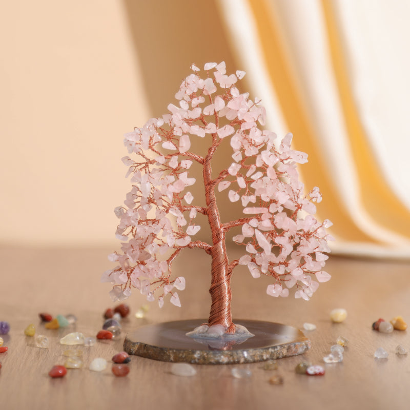 Sérénité - Arbre de Vie en Forme de Sapin Quartz Rose