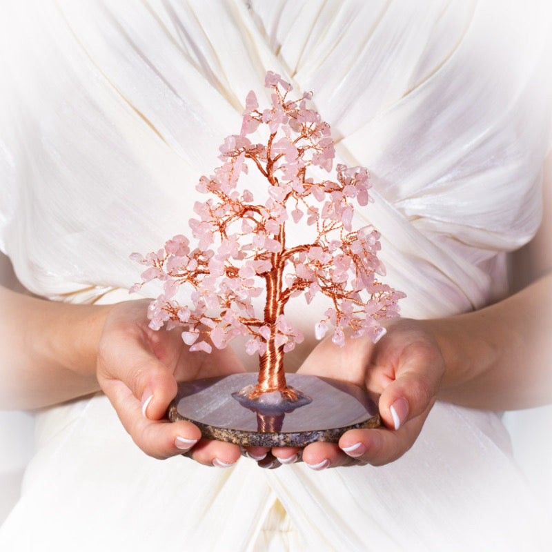 Sérénité - Arbre de Vie en Forme de Sapin Quartz Rose