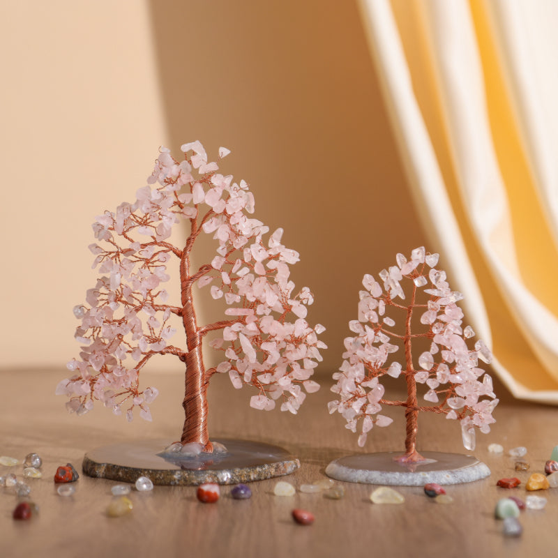 Sérénité - Arbre de Vie en Forme de Sapin Quartz Rose