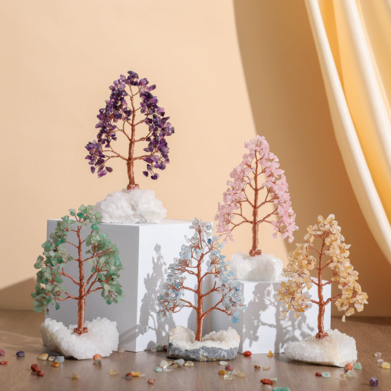Sublime - Arbre de Vie en Forme de Sapin en Aigue Marine et Quartz Clair