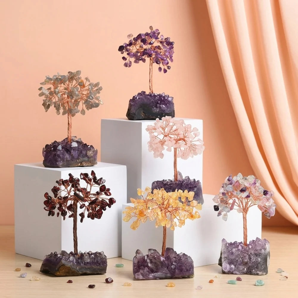 Sinfonía Luminosa - Árbol de la Vida en Piedras Naturales Base Amatista