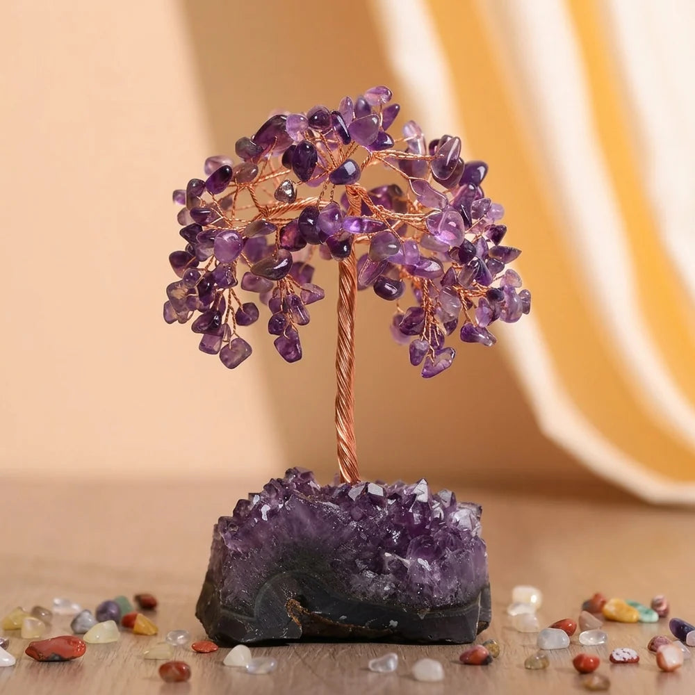 Luminous Symphony - Tree of Life with Natural Stones Amethyst Base