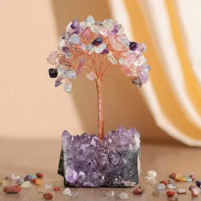 Luminous Symphony - Tree of Life with Natural Stones Amethyst Base